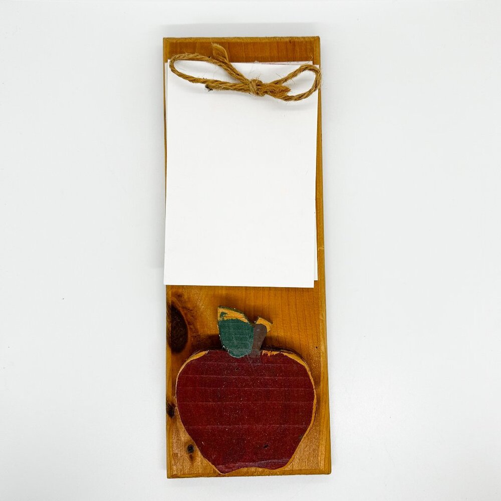 Vtg Handmade Wood Apple Notepad Notes Wall Board Teacher Cottagecore Boho Farm